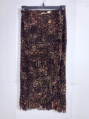 Choices Brown & Tan Animal-Print Fringe Maxi Skirt